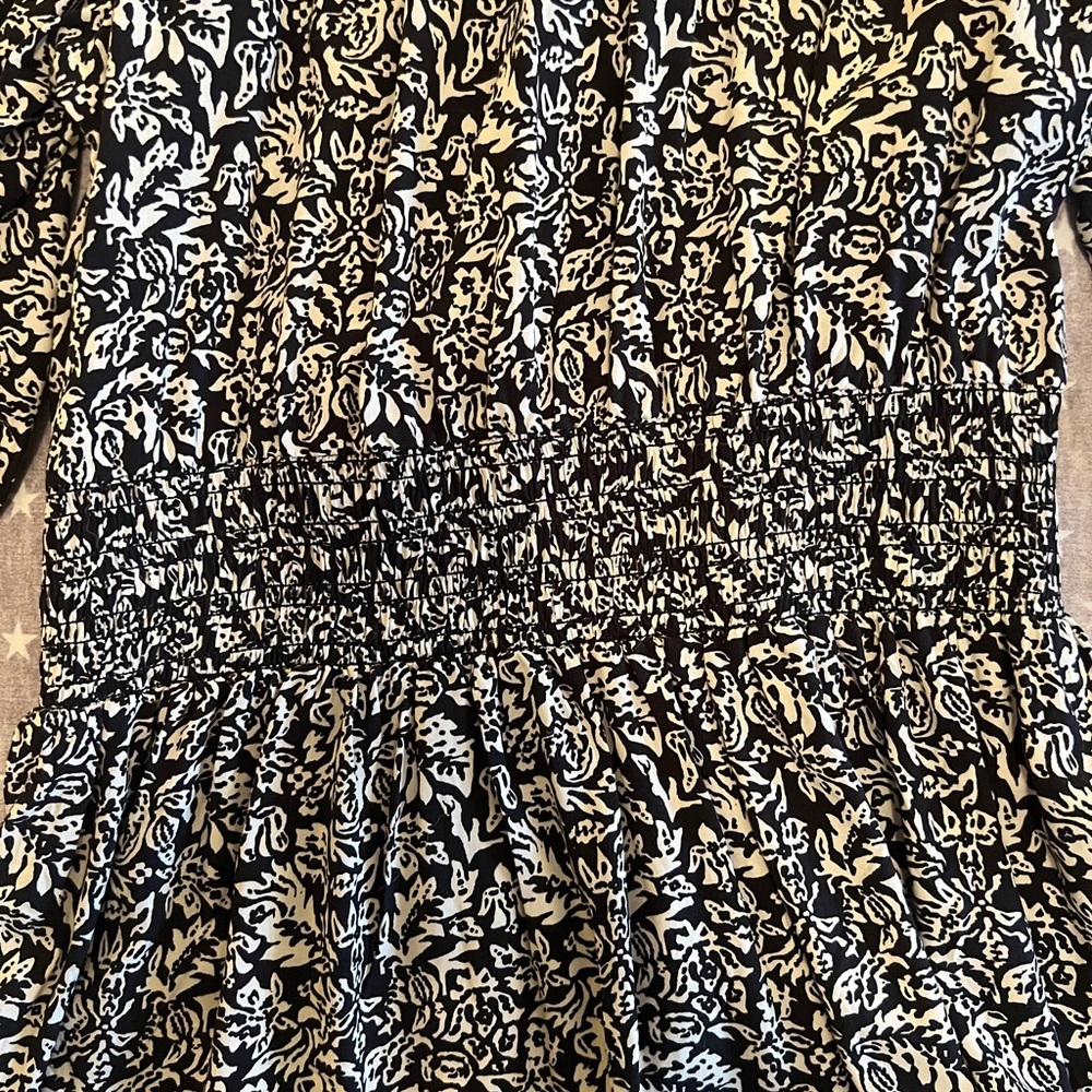 GAP Smocked Splitneck Mini Dress NWOT size M black and white - Picture 6 of 6
